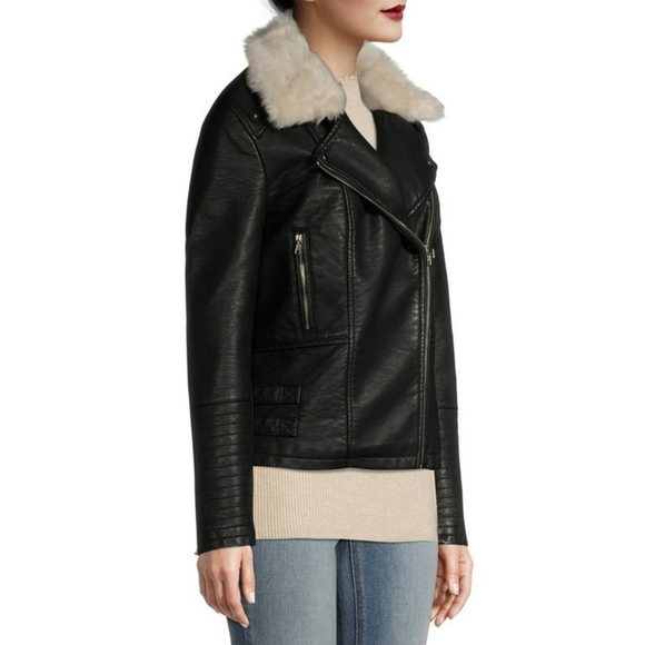 Mark Alan Women’s Faux Leather Moto Jacket with Faux Fur Collar - Picture 2 of 8
